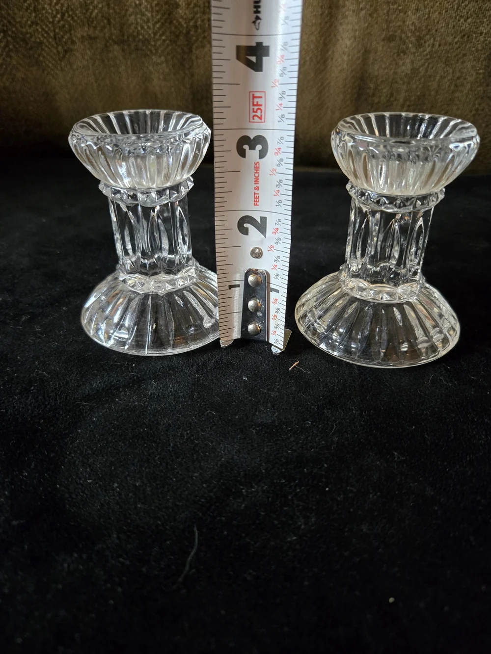 Pair of Clear Crystal Candle Holders, 3